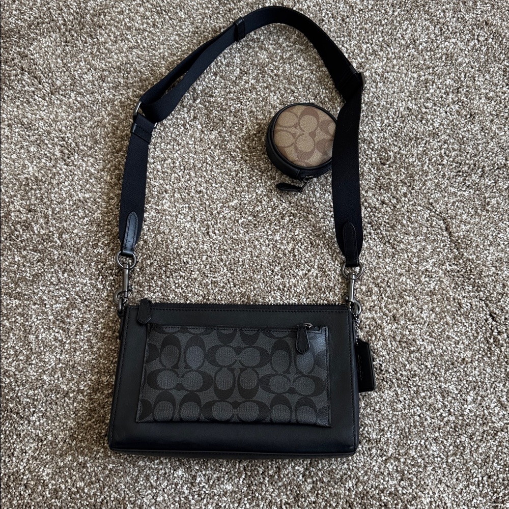 Coach Black and Brown Crossbody Bag with Pouch